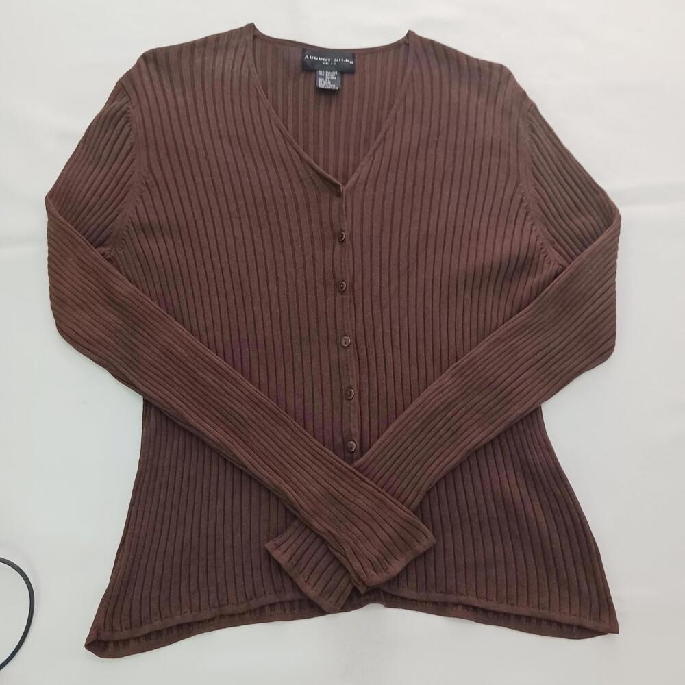 August Silk Knits RN#83420 Women's Brown Button Up Front Silk Blend Blouse Sz XL